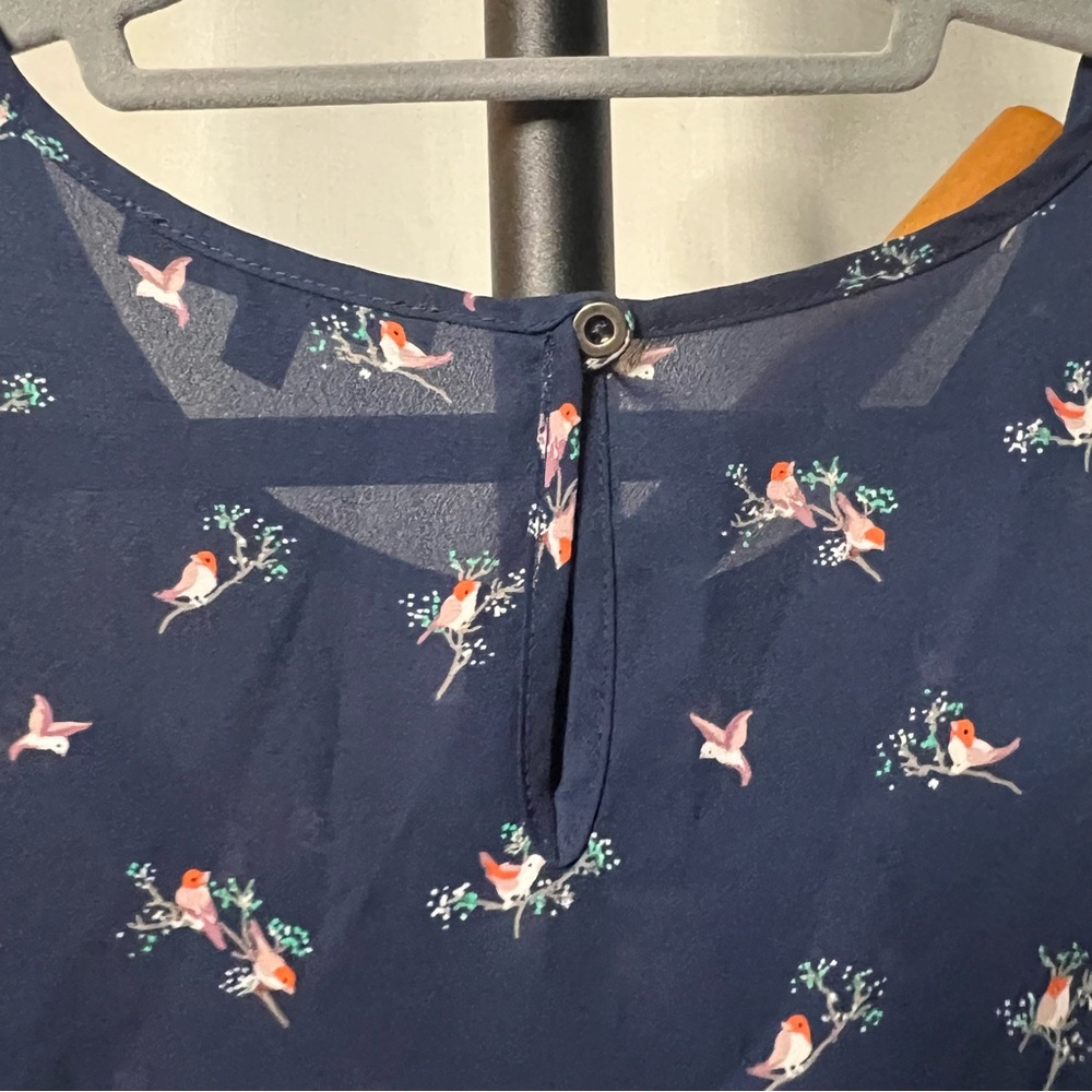 S.R by Sweet Rain Navy Bird Blouse - Picture 5 of 9